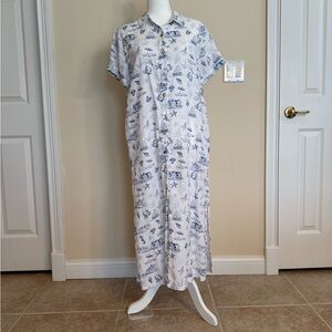 Martha Stewart Linen Shirt with Blue Patterns